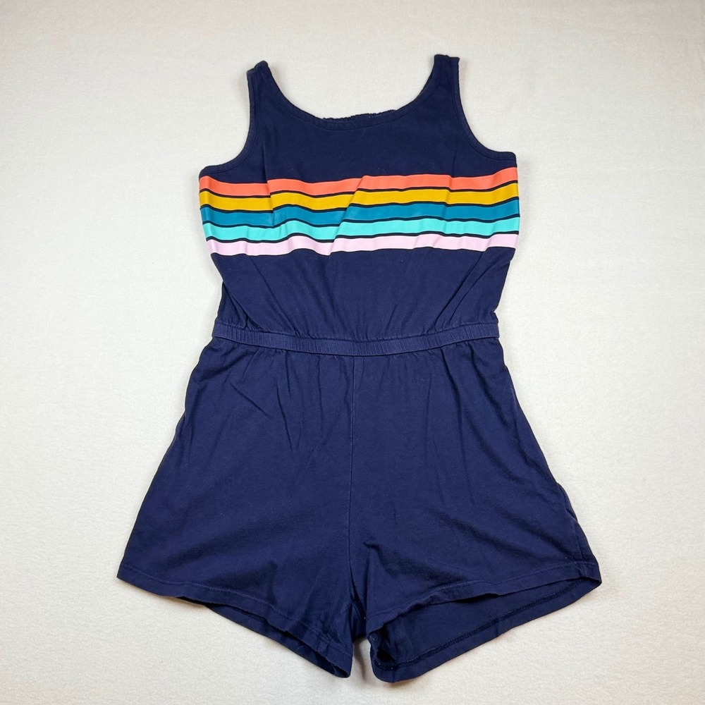 Old Navy Girls Navy Blue Rainbow Striped Sleeveless Cotton Romper Size XL 14
